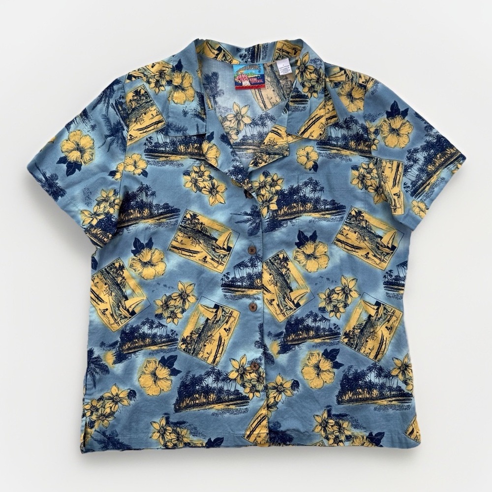 Vintage Reyn Spooner Joe Kealoha's Womens Aloha Shirt L Blue Floral Hawaiian